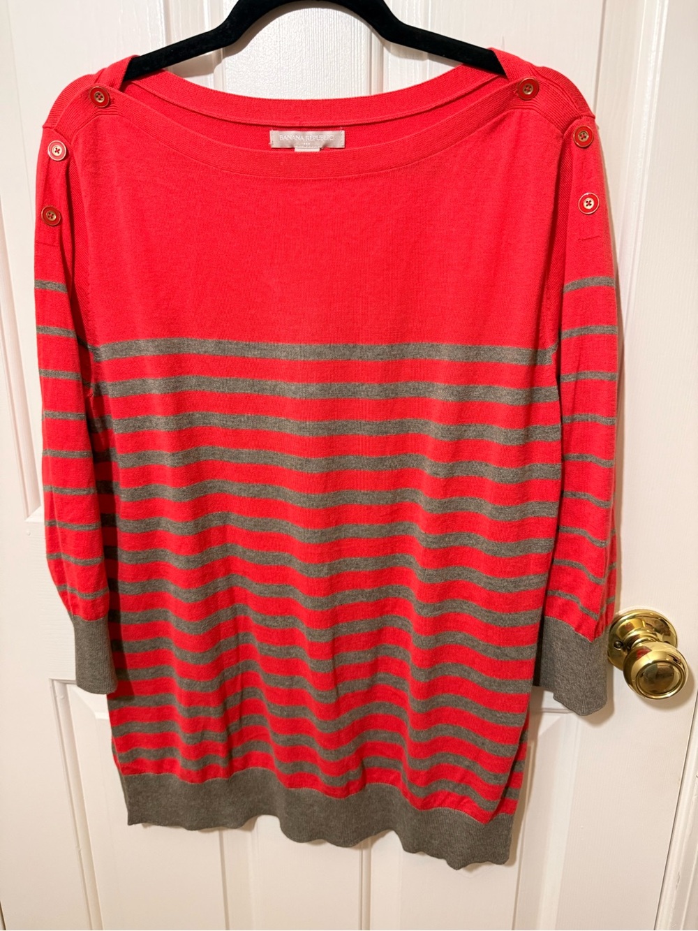 Banana Republic Red and Gray Striped Off-the-Shoulder Sweater